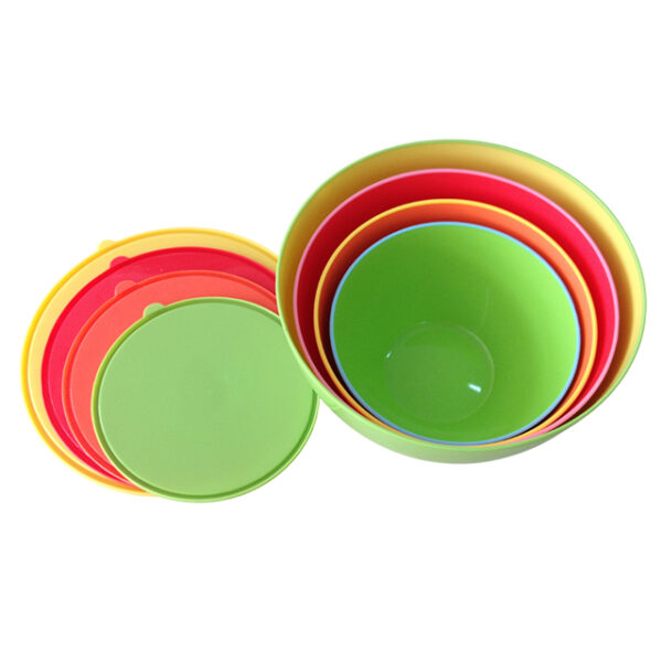 Two-tone Plastic Salad Bowl with Lid, set of 4 - Image 2