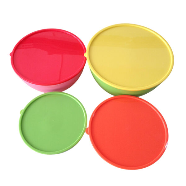 Two-tone Plastic Salad Bowl with Lid, set of 4 - Image 3