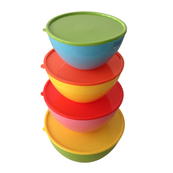 Two-tone Plastic Salad Bowl with Lid, set of 4 - Image 4